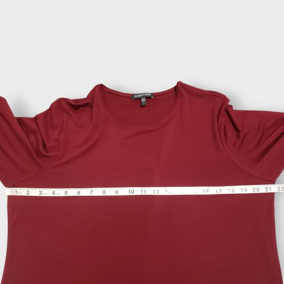 Eileen Fisher Lightweight Rayon Stretch Long Sleeve Tee Red Large Basic Casual - Picture 8 of 11